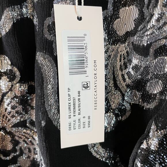 NWT Rebecca Taylor Women's Flutter Sleeve Silk Blend Metallic Top Black Size 0 - Picture 11 of 11